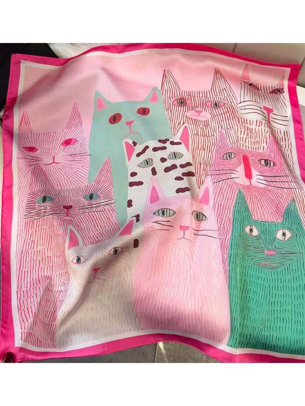 Cat scarf New! 27" square Pink & Turquoise $7